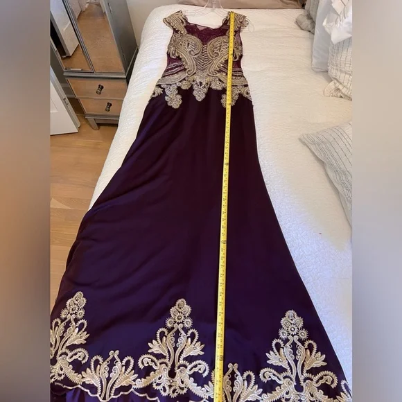 Charlotte Fashion Burgundy & Gold Embellished Gown – Size 10 - Picture 5 of 15